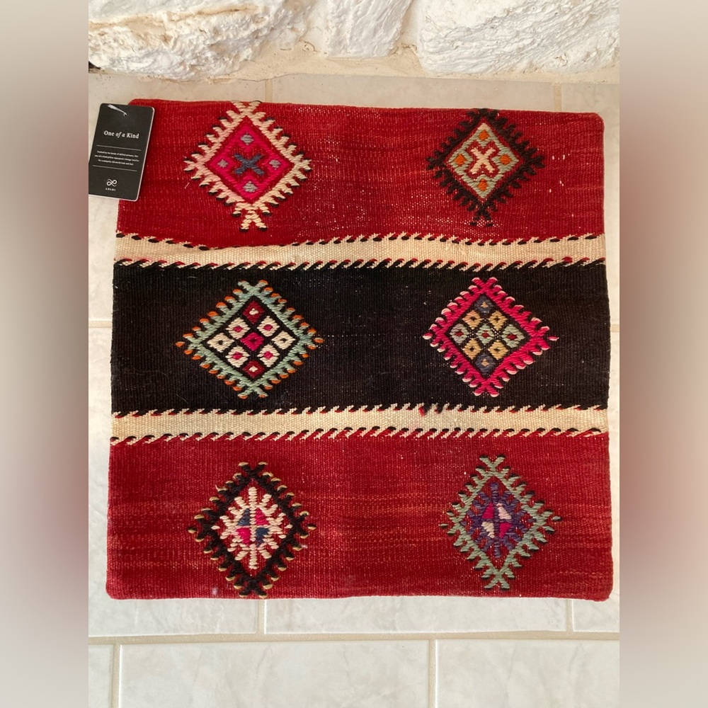 Handwoven Red & Black Kilim Accent Pillow Cover - One of a Kind